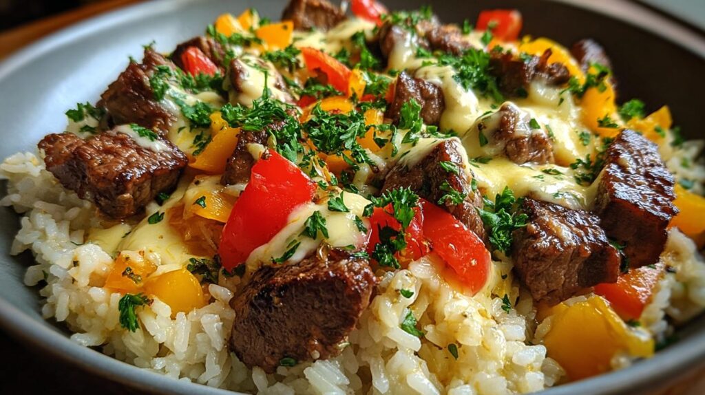 cheesy steak and rice