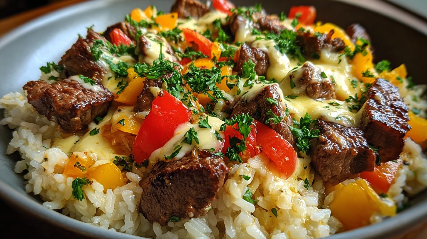 cheesy steak and rice