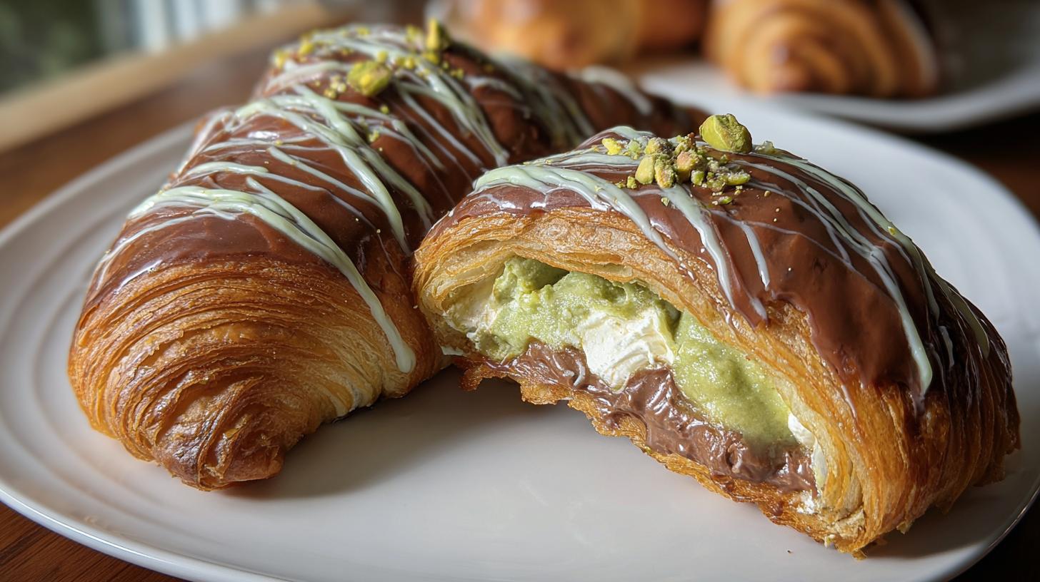 chocolate pistachio cream croissants