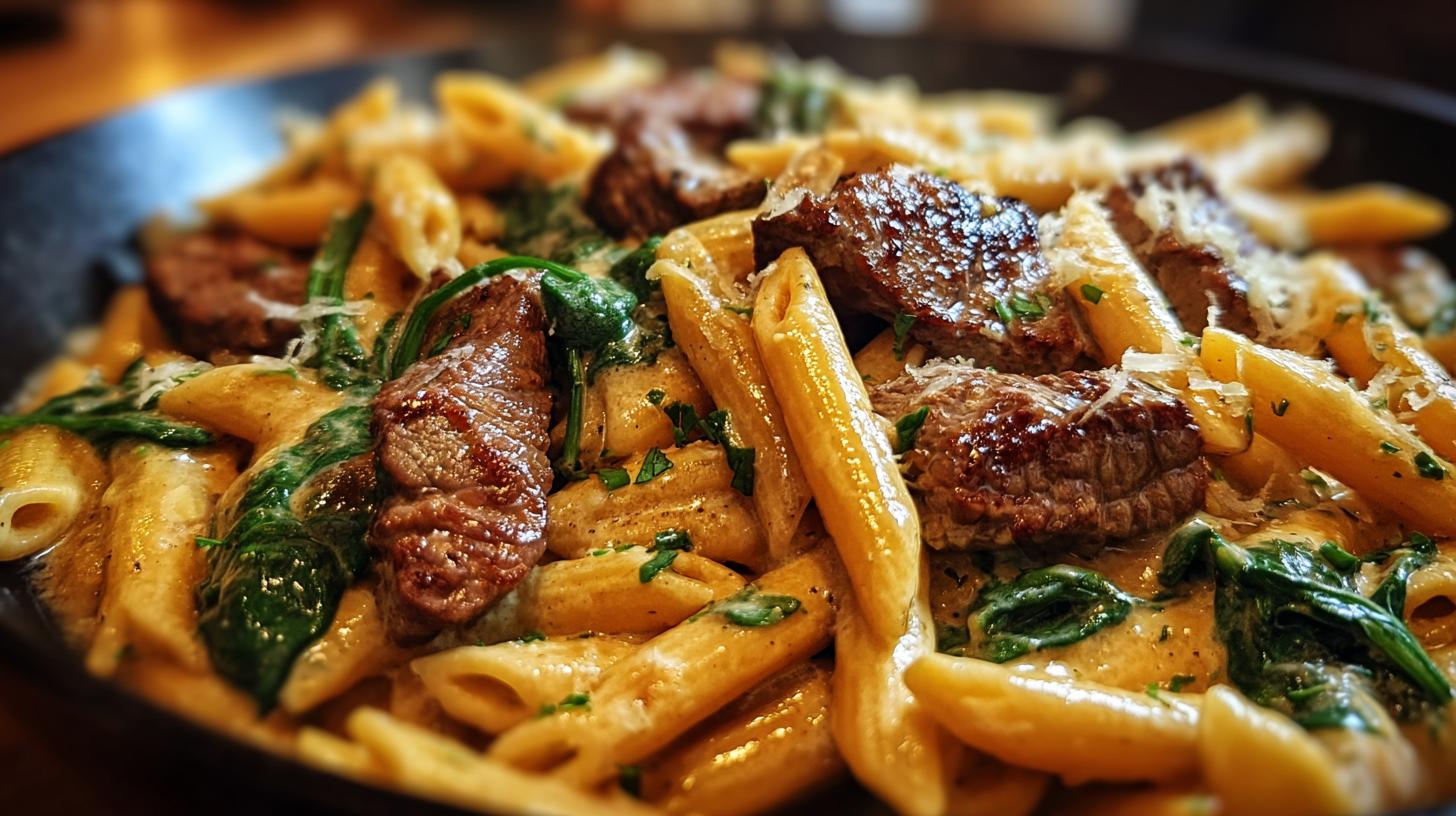 creamy steak pasta