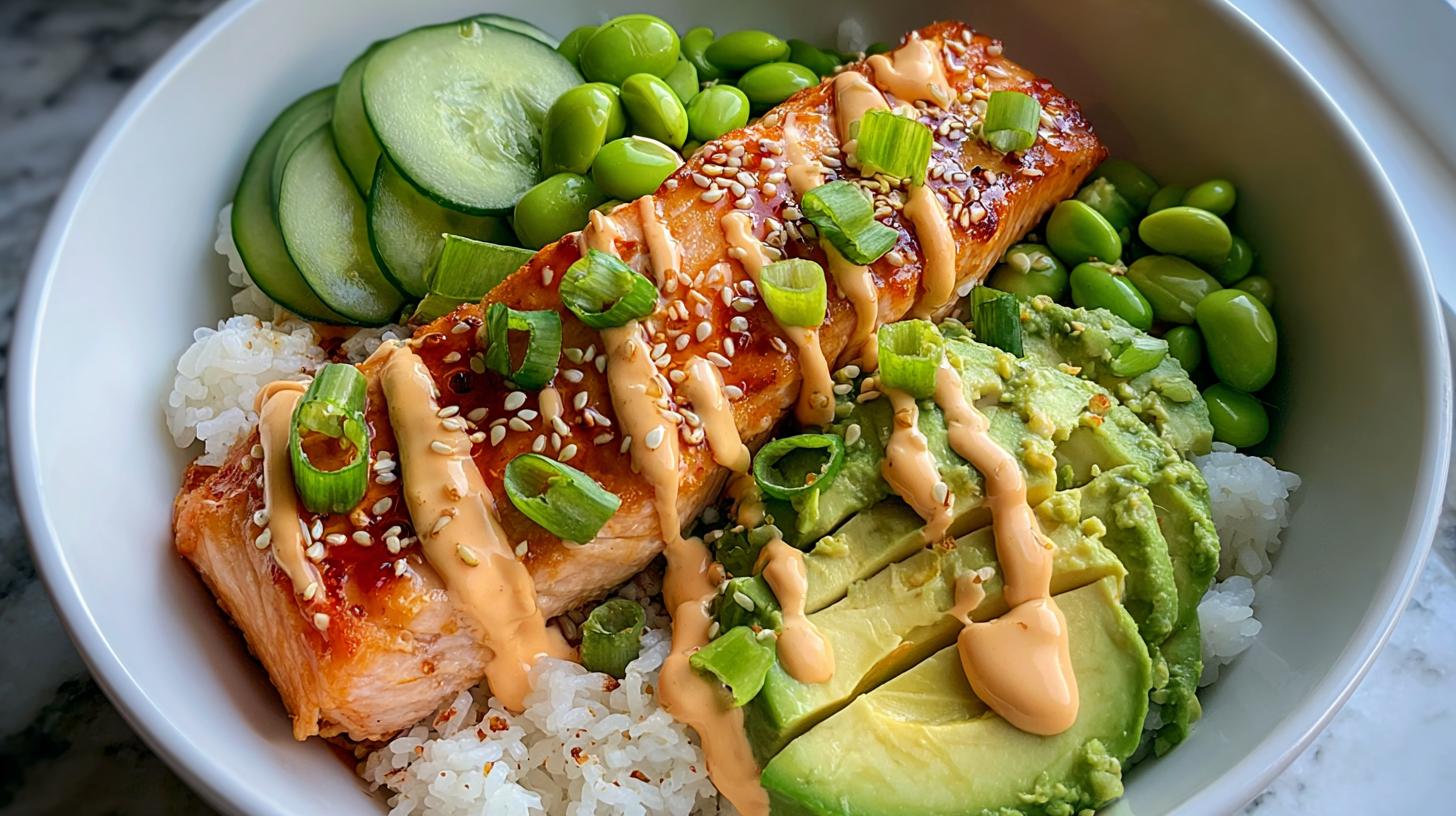 spicy salmon rice bowl