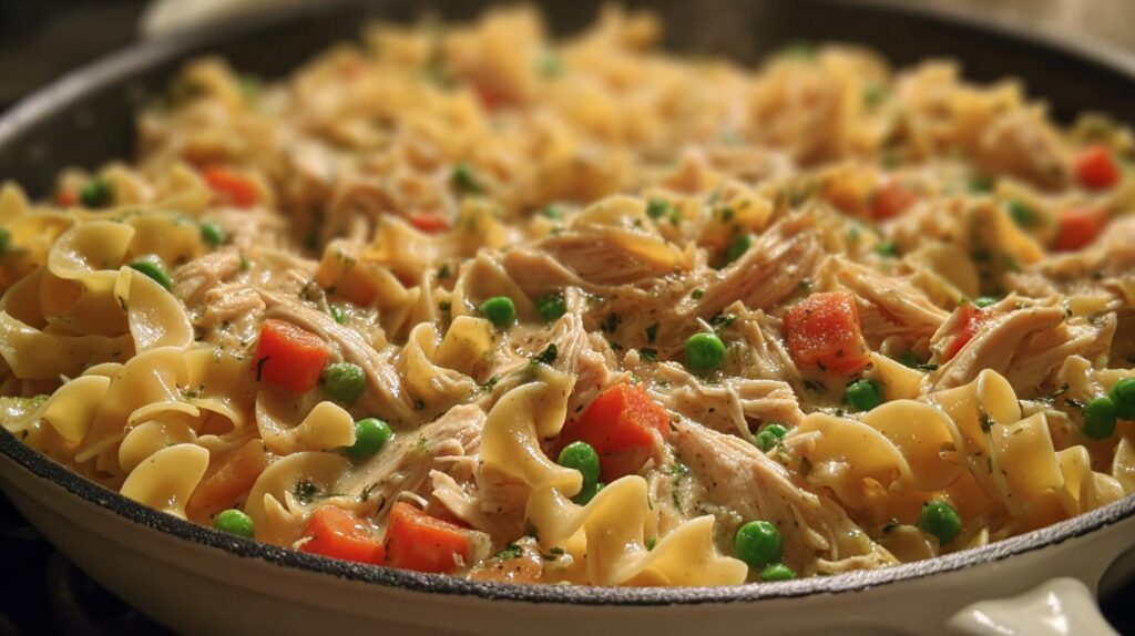 chicken pot pie noodle skillet
