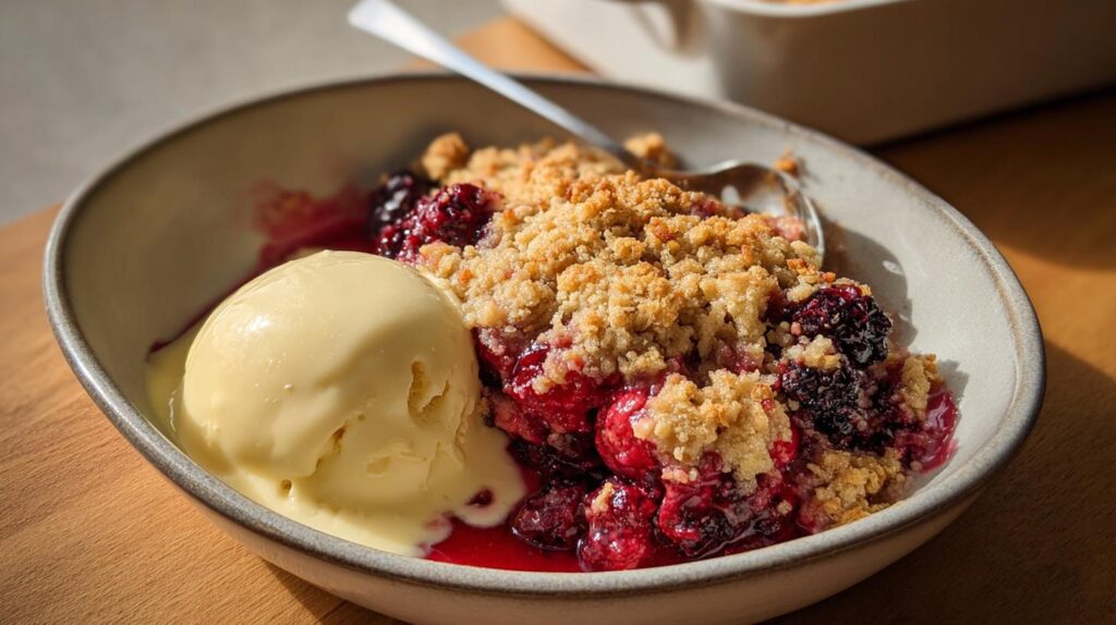 Mixed Berry Crumble with Vanilla Custard