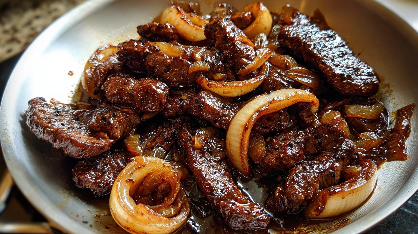 black pepper beef and onion skillet