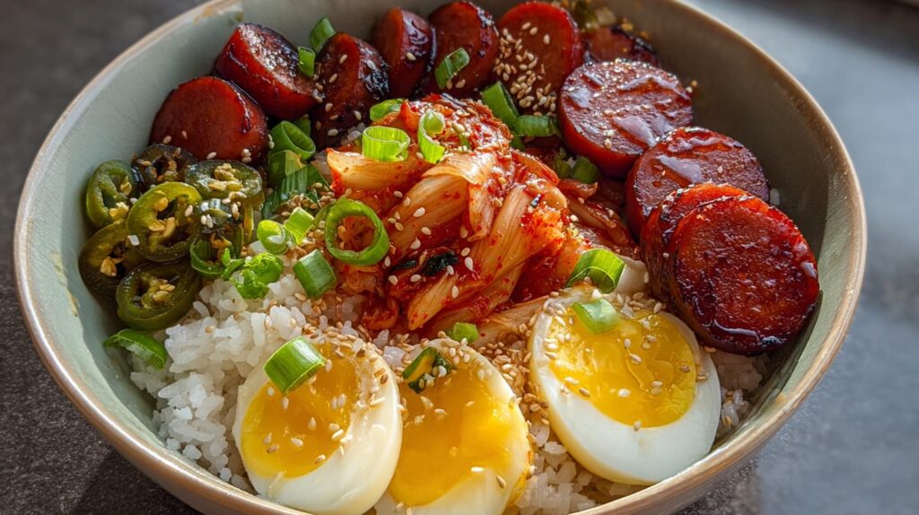 Korean sausage rice bowl